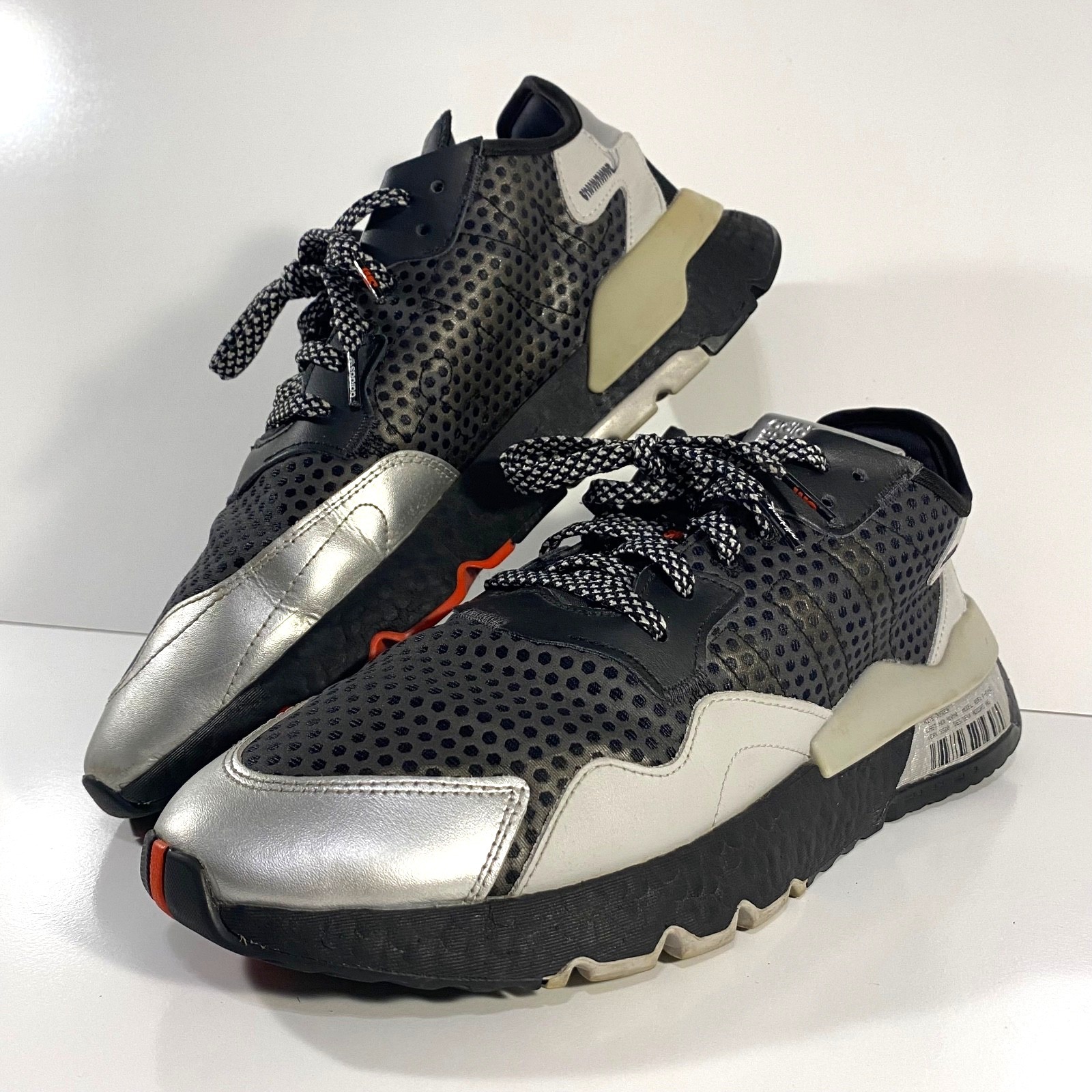 Adidas Mens Size 12 Nite Jogger 3m Bar Code Graphic Ef5407 Sneakers Black Silver